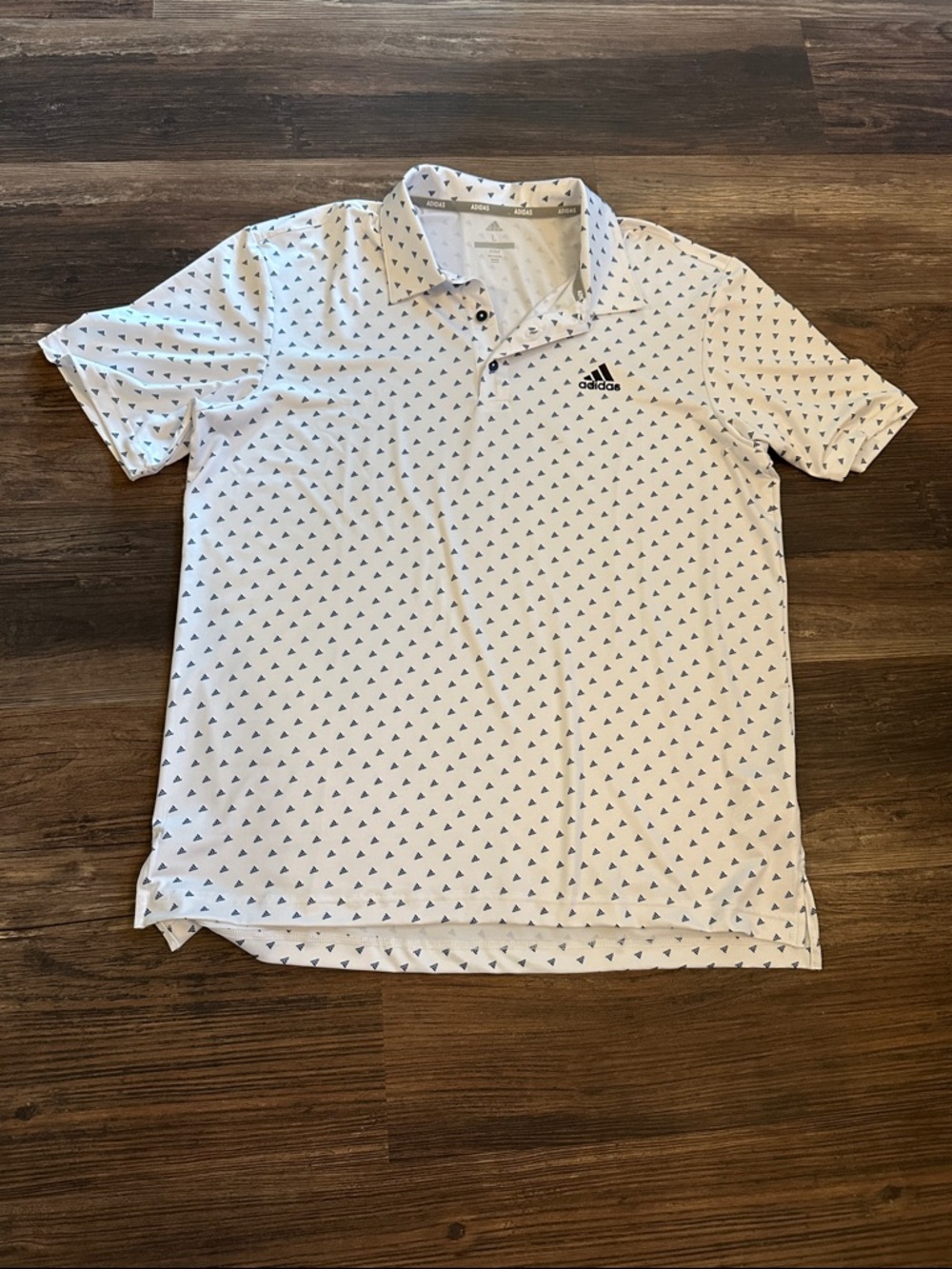 adidas White Polo with Navy Triangle Print